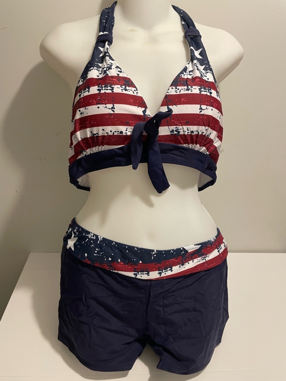 Zando Brand NWOT Women's size XL Stars & Stripes Bikini Boy Shorts Halter Top